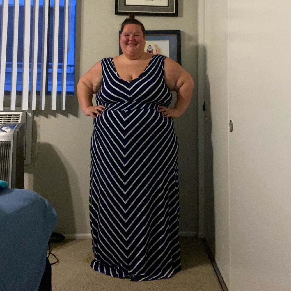 Navy and white maxi dress